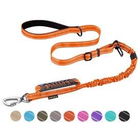 AUBELL Tactical Dog Leash Heavy Duty,4-6ft Reflective Strong No Pull Bungee Leash for Small Dogs with Comfortable Padded Double Handle,Car Seat Belt,360 Degree Rotating Carabiner,Orange