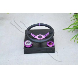 SuperDigitalOutlet 350mm/13.5" Purple Spoke PVC Leather Deep Dish Steering Wheel + QuickRelease Kit