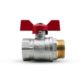 DOJA Barcelona Ball Valve, Water Stopcock, 1 Inch, Red, PN-25 Male Thread, Female Thread, in Brass, Ball Valves with Wing Handle for Toilet, Water with Gas, Sanitary Hoses
