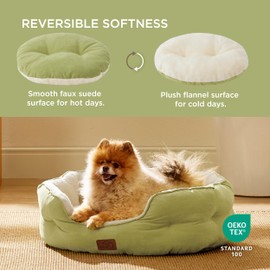Bedsure Dog Beds for Small Dogs - Round Cat Beds for Indoor Cats, Washable Pet Bed for Puppy and Kitten with Slip-Resistant Bottom, 25 Inches, Green