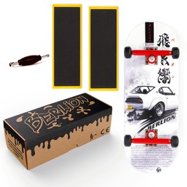 BERLION Professional Wooden Finger Skate Pro Medium Concavity Mini Skateboard Small Fingerboard Abrasive Tool and Wheels Anti Stress Toy (White and Red)