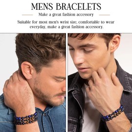 MUCCA 3 Pcs Mens Bracelets Adjustable Stretch Bracelet for Men 8MM Natural Stone Bead Bracelet Tigers Eye Bracelet Gifts for Teenager Mens