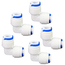 5 Pack 1/4 Inch Quick Connect Fittings - Combo of 90 Degree Elbow & Straight Push-In Adapters, Compatible with Reverse Osmosis (RO) Systems, Water Filter Purifiers, Under Sink Plumbing