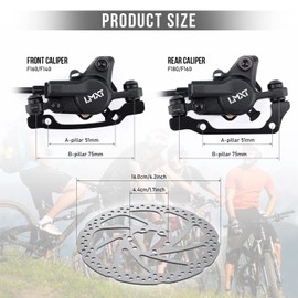 TOBWOLF 1 Pair MTB Disc Brake Set, Hydraulic Disc Brake Kit with 160mm Rotors, Left Front 81cm & Right Rear 147cm, Aluminum Oil Pressure Calipers Levers for Mountain Bike E-Bike Fat Bike Road Bike