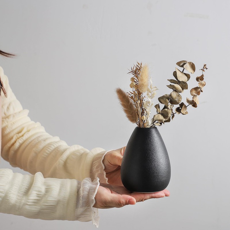 CEMABT Black Ceramic Vase Set - 4 Small Unique Vases