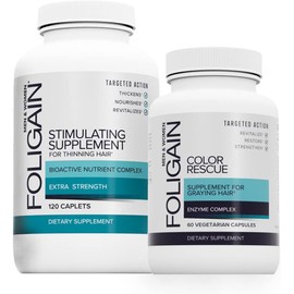 Foligain Pack Suplemento para el Re-crecimiento del Cabello, 120 Tabletas + Suplemento Anticanas – Fortalece, Nutre y Previene la Pérdida de Cabello