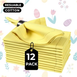 HOMIDATE Cloth Napkins Set of 12, Cotton Dinner Napkins 18x18, Hemstitched Wedding Napkins, Machine Washable Golden Kiwi