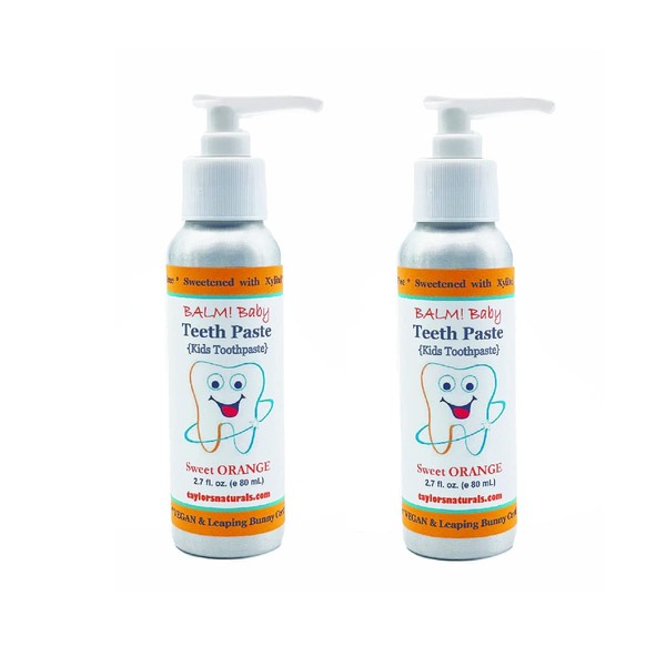 Kids Natural Fluoride Free Toothpaste by BALM! Baby – Childrens Toothpaste in Pump Bottle, SLS Free Toothpaste with Xylitol, VEGAN Gluten Free, BPA Free, Zero Waste Children’s Teeth Paste (2PK Orange)