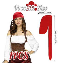 Red Pirate Scarf, 100 cm Pirate Headscarf, Women's Accessories Costume, Pirate Costume Accessories, Bandana, Red Pirate, Men's Carnival Headwear, Pirate Velour Headscarves, for Fancy Dress, Prom,