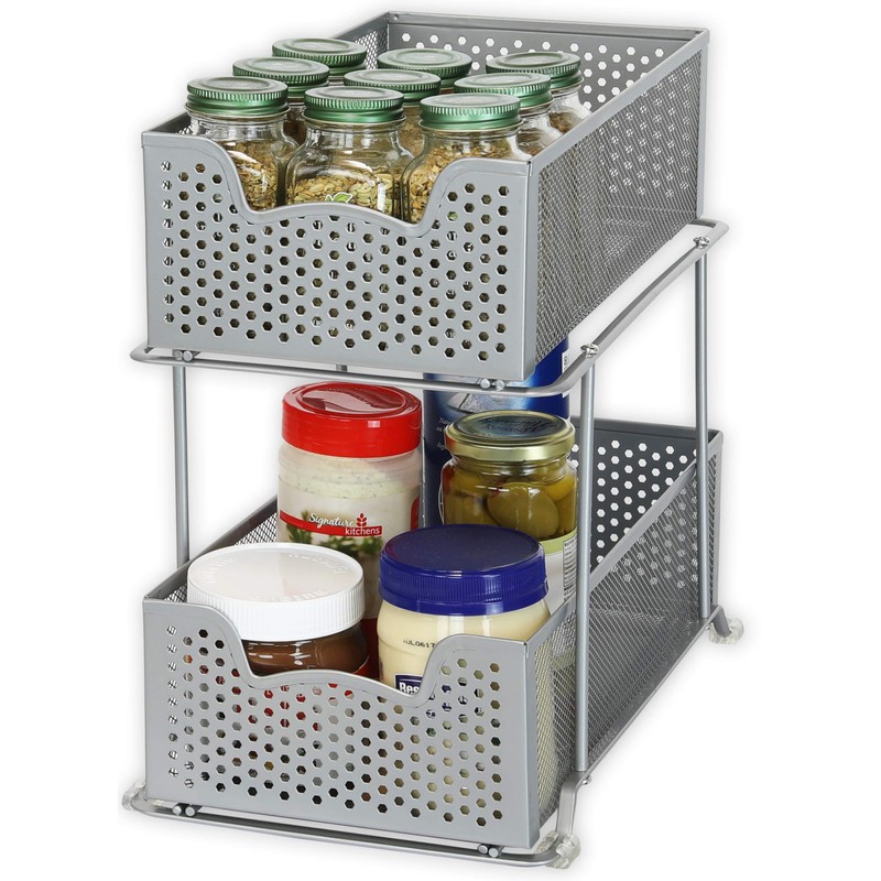 SIMPLE HOUSEWARE 2 Tier Sliding Cabinet Basket Organizer Drawer, Silver