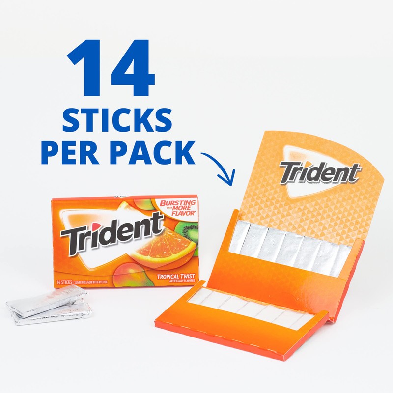 Trident Tropical Twist Sugar Free Gum, 12 Packs of 14
