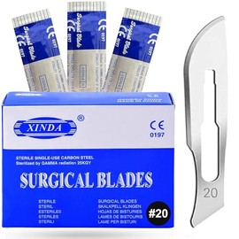 MuskalMed Disposable Scalpel Blades #20 Pack of 100, Size 20 Blades, High Carbon Steel Dermaplane Blades. Individually Wrapped Scapel Blade, Sterile