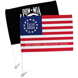 Trump Flag Keep America Again 2024 Car Flags with POW MIA Veterans Military Armed Forces Memorial Vehicle Auto Window Decor Bandera Outdoor Pole Accessories Gifts for Him, Made in USA
