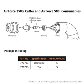 WeldingStop 770496 770723 Electrode Tip for Hobart Plasma Cutter Airforce 250ci HP-25 and AirForce 500i HP-50 Torch
