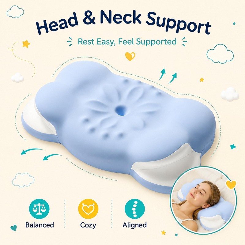 Memory Foam Cervical Pillow with Ear Relief Zone for Side