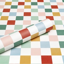 ReWallpaper 17.5in x 23ft Checkered Peel and Stick Wallpaper Removable Vintage Plaid Grid Wall Covering Self Adhesive Waterproof Contact Paper for Kitchen Bathroom Living Room Accent Walls Party Decor