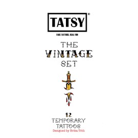 Tatsy Vintage Set, Temporary Tattoo Cover Up Sticker for Men and Women, Waterproof, Made in Eruope Tattoos, Classic Dagger, Wanderlust, Tiger, Seahorse, Signature Set Designed by Pro Erika Tóth