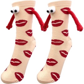 Jayoo 2 Pair Holding Hands Socks, Funny Magnetic Suction 3D Doll Couple Socks，Birthday Valentines Gifts for Him and Her