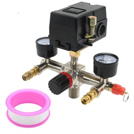EATAKWARD Yellow Bottom Air Compressor Pressure Switch Control Valve, 90-120 PSI Pressure Regulator with Gauge Connector Kit for Industrial Commercial Residential Environments (American Pattern)