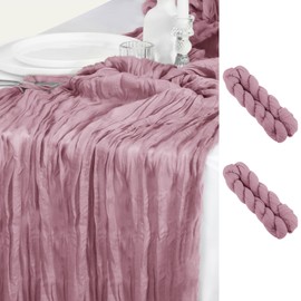2 Pack Table Runners - RUCKAE Cheesecloth Table Runner 35x120 inch, Gauze Table Runner Cheese Cloth Table Runner for Wedding,Bridal Shower,Baby Shower,Bithday Party Table Decorations(Dirty Pink)