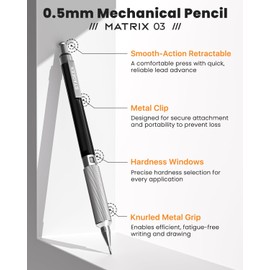 STAGEEK 0.5mm Mechanical Pencil, Metal Art & Drafting Pencil with Eraser and 60 HB Lead Refills, Professional Drawing Pencil for Artists, Students, School, Office, Writing, Sketching, Drafting(Black)