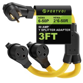 Portvoi 50 Amp Welder Splitter Adapter Cord, 3 Prong 250V NEMA 6-50 Male Plug to 2X 6-50R with Grip Handle, ETL Listed Heavy Duty STW 6 AWG 3FT Extesion Cord Splitter for Welder EV Charger