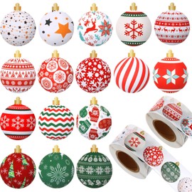 1000 Pcs Christmas Ornament Roll Stickers Christmas Ball Sticker Assorted Holiday Stickers 1.5 Inch Christmas Decoration Stickers Roll for Christmas Candy Bag Party Favors Supplies (Snowflake Style)