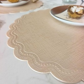 Candumy Round Placemats Set of 6, Faux Leather Tablemats Waterproof for Kitchen Dining, Non Slip Heat Resistand Table,Wipe Clean Placemats (Warm Pale Gold, 15 Inches)