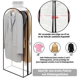 Garment Cover High Volume Suit Pack of 6 Clothes Bags with Zip 110 x 60 x 25 cm Transparent Includes Three Dust Covers and Three Grey Travel Bags