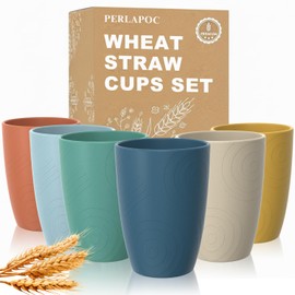 Perlapoc Wheat Straw Cups, Plastic Cups Reusable, Unbreakable Drinking Glasses Set of 6, Plastic Cups for Kitchen Camping Outdoor, 16 OZ Dishwasher Safe Tumblers & Water Glasses, Multi