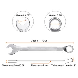 HARFINGTON 2pcs Combination Wrench Offset 19mm 75-Degree 12-Point Box End and 15° Angled Open End Metric CR-V Steel Nickel Plated Multi-function Spanners for Mechanics DIY Enthusiasts