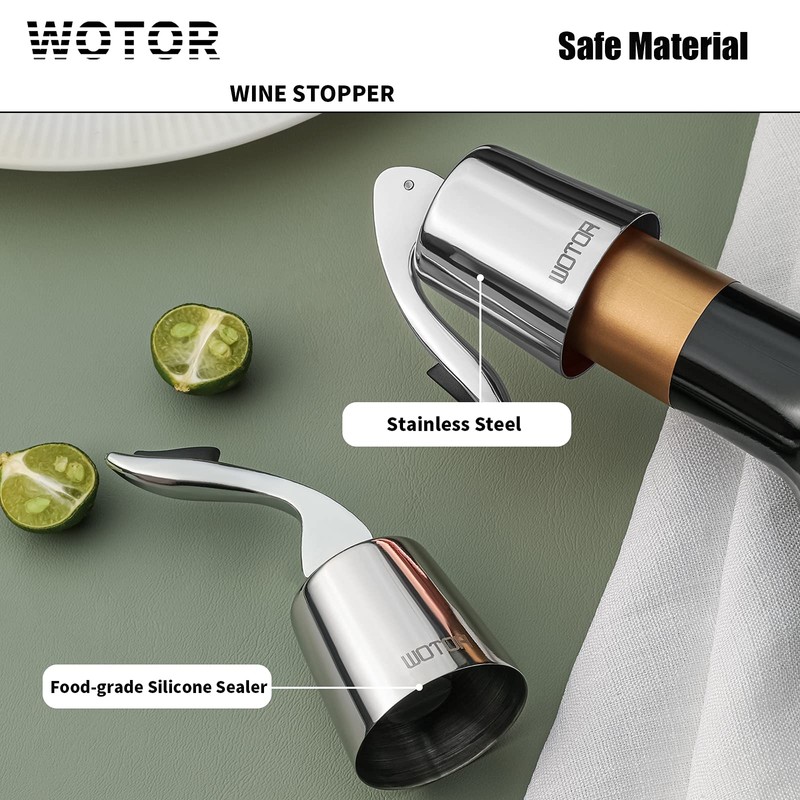WOTOR Wine Stoppers Stainless Steel Wine Bottle stopper Plug with