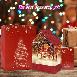 VITAKEO-Musical Snow Globe House with 8 Christmas Songs - Motorcycle, Christmas Snow Globes House Holiday Festival Christmas Decoration,USB or Battery Powered.(7.8x5.1×2.7")