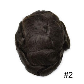 LYRICAL HAIR Toupee For Men Transparent Ultra Thin Skin Men Hair Replacement System 0.04mm Super thin Poly All V-Looped Men HairPieces Full Pu Base (DARKEST BROWN 2#-90% light density)