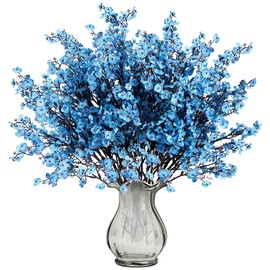 Sggvecsy 10 Pcs Babys Breath Artificial Flowers Gypsophila Bouquets Bulk Real Touch Fake Silk Flowers for Home Wedding DIY Floral Arrangement Kitchen Table Centerpiece Festival Decoration (Blue)