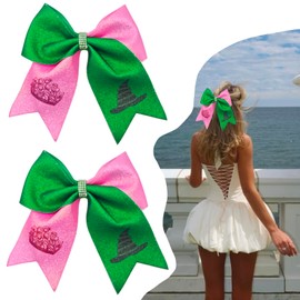 2Pcs Green & Pink Hair Bows – Witch Hair Accessories, Witch Merch Gifts for Women, Inspired Clips for Musical Fans & Costume Parties (Pink/Green)