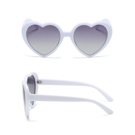 RUNHUIS Fashion Polarised Heart Sunglasses Women Men Cute Heart Shape Vintage Retro Fairy Shades for Party Festival, white/grey