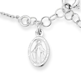 HCTCPALS Bracelet for Women Silver Italian Rosary Bracelet Cross Charm Virgin Mary Coin Pendant Jewelry Gifts, Medium, Metal, No Gemstone
