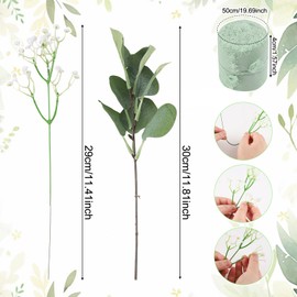 LUCKNIGHT Faux Flowers, 36 Pcs Gypsophila Artificial Flowers, with 10 Eucalyptus Artificial Flowers, Green Ribbon, White Artificial Flowers for Flower Arrangement Wedding Party Home Garden Decoration