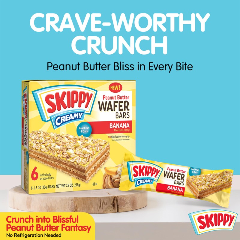 SKIPPY Creamy Peanut Butter Wafer Bars, Banana Flavored, 6 Count