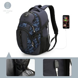 Swissdigital Laptop Backpack with USB Charging Port, TSA Travel Backpack Fits 15.6 inches Computer, 31L College School Backpack for Men, Blue Camo | SD803