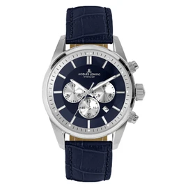 JACQUES LEMANS Men's Analogue Quartz Watch with Leather Strap 42-6.1B, Black, Silver, Strap.