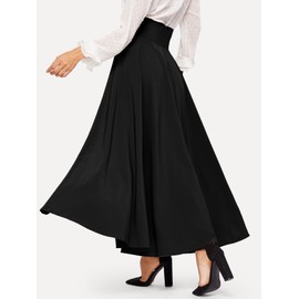 SweatyRocks Women's Elegant High Waist Skirt Tie Front Pleated Maxi Skirts Black S