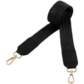 CABODYALS Black Woven Purse Strap Replacement Bag Handles Raffia Soild Long Pu Imitation Leather Knit Straps Belt with Swivel Clasps for Women DIY Handbags Canvas Crossbody Shoulder Tote Bag Supply