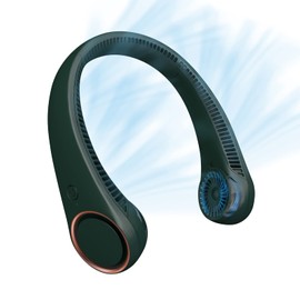 CIVPOWER Neck Fan: Portable Personal Neck Cooling Rechargeable Bladeless Fan - Hands Free 3 Speed 4000 mAh Battery USB Operated Wearable Headphone Design - for Men Women Outdoor Indoor (Dark Green)