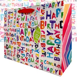 Happy Birthday Bright Premium Gift Bag | Carrier 35cm wide x 28cm tall x 14cm deep | Printed on the inside | Designed in the UK | sustainably sourced and recyclable