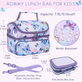 Kasgo Children's Lunch Bag, 7.5 L, Small Cool Bag, Girls, Two Compartments, Insulated Lunch Bag with Removable Shoulder Strap and Handle for School, Picnic, Travel, Party, Ombre, Butterfly