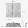 HOSOM 6 Pack Brushed Nickel Door Hinges 3.5 Inch with