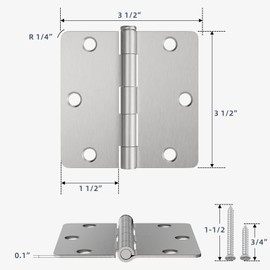HOSOM 6 Pack Brushed Nickel Door Hinges 3.5 Inch with 1/4 Radius, Satin Nickel Interior Door Hinges
