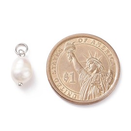 FASHEWELRY - 10 colgantes de perlas de agua dulce de arroz pulido con perlas cultivadas naturales de latón platino para arete, pulseras, collares, bisutería